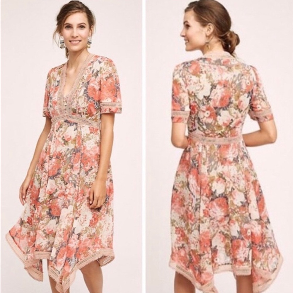 Anthropologie- Ranna Gill rose floral dress